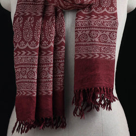 Handwoven Merino Wool Natural Dyed Hand Block Bagh Print Stole 20