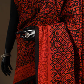 Red - mul cotton hand bagru saree 15 - handcrafted