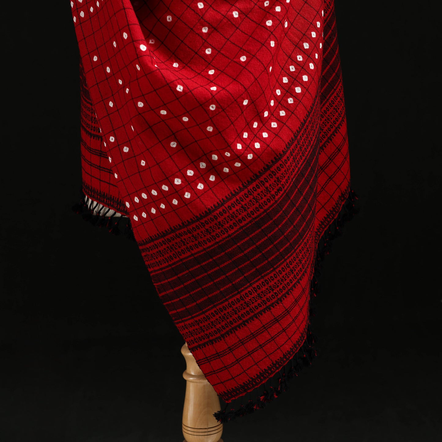 Kutch Handwoven Clamp Dyed Checks Bandhani Merino Wool Shawl 10