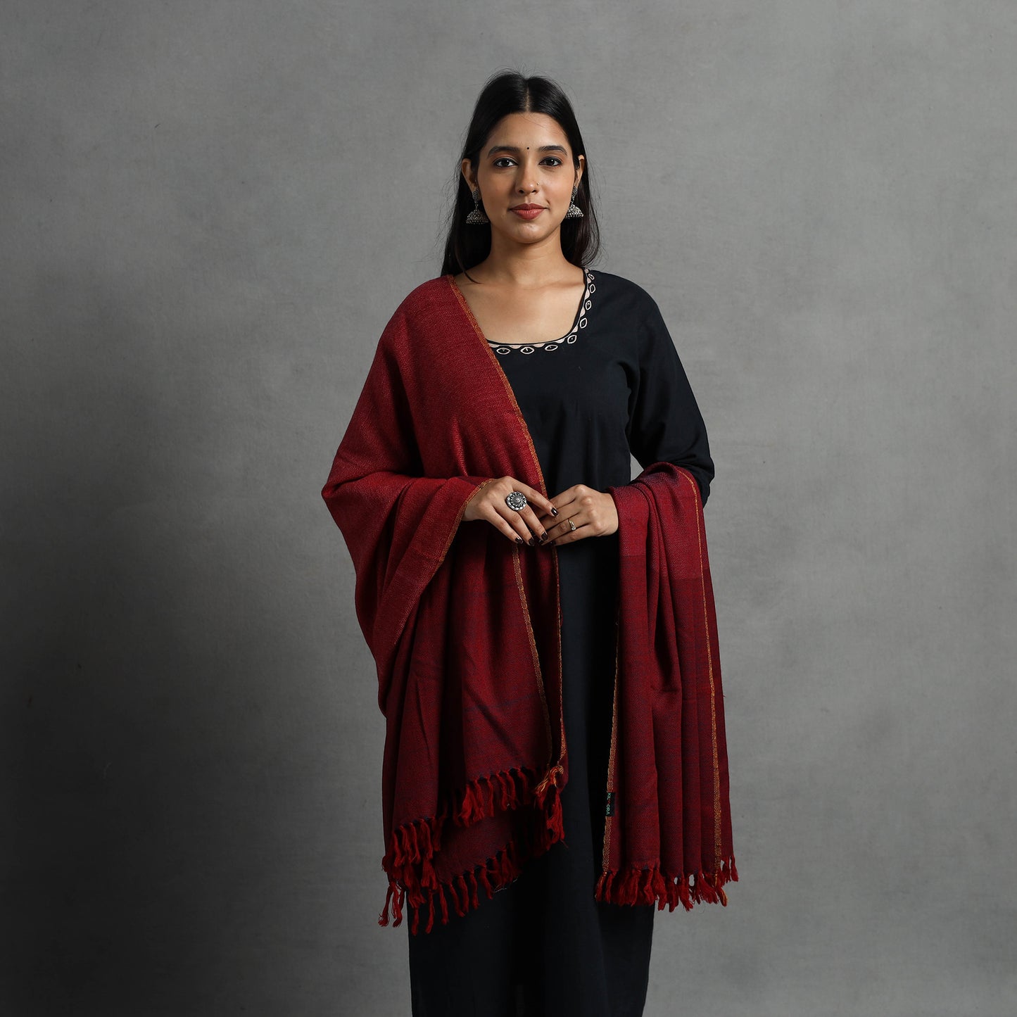 Red - Kumaun Handwoven Pure Merino Wool Shawl for Women 94