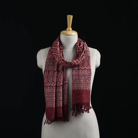 Handwoven Merino Wool Natural Dyed Hand Block Bagh Print Stole 20