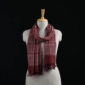 Handwoven Merino Wool Natural Dyed Hand Block Bagh Print Stole 20