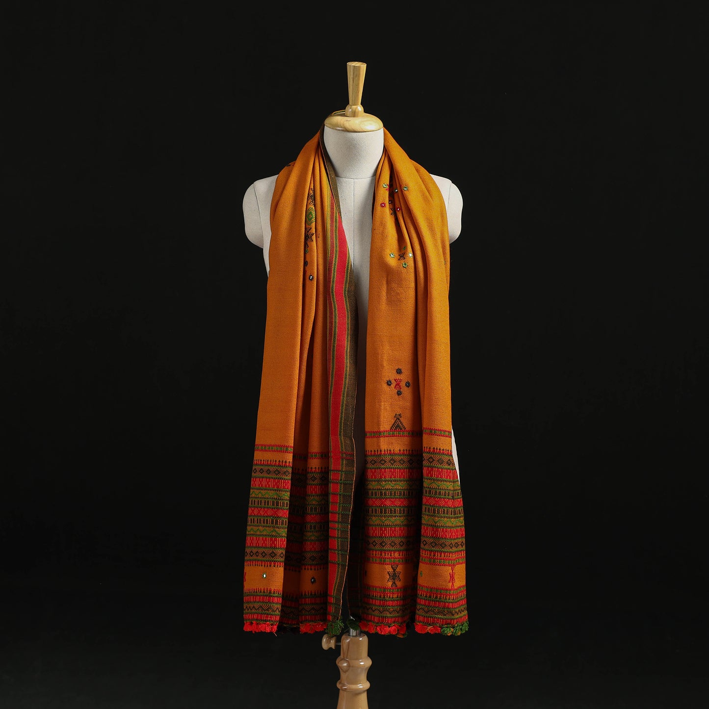 Kutch Handwoven Mirror Work Chomuk Buta Acrylic Wool Shawl 08
