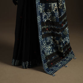 Ajrakh Hand Block Print Tagai & Mirror Patchwork Pure Mul Cotton Saree 16