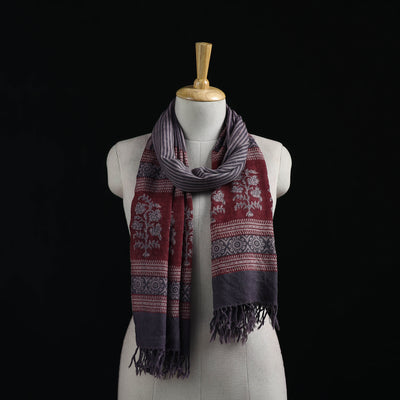 Handwoven Merino Wool Natural Dyed Hand Block Bagh Print Stole 21