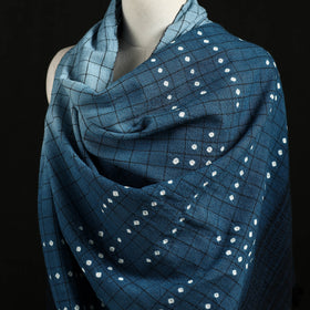 Kutch Handwoven Clamp Dyed Checks Bandhani Merino Wool Shawl 11