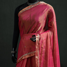 Pure Handloom Tissue Zari Buti Bead Work Katan Silk Chanderi Saree 02