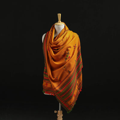 Kutch Handwoven Mirror Work Chomuk Buta Acrylic Wool Shawl 08
