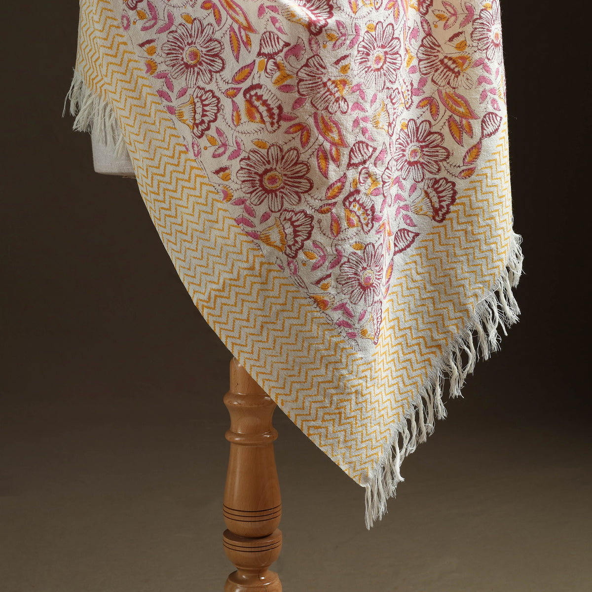 Floral Sanganeri Print Pure Merino Wool Handwoven Shawl 02