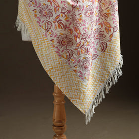 Floral Sanganeri Print Pure Merino Wool Handwoven Shawl 02