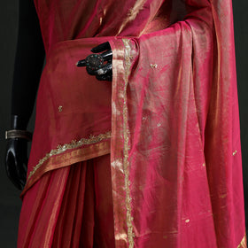 Pure Handloom Tissue Zari Buti Bead Work Katan Silk Chanderi Saree 02