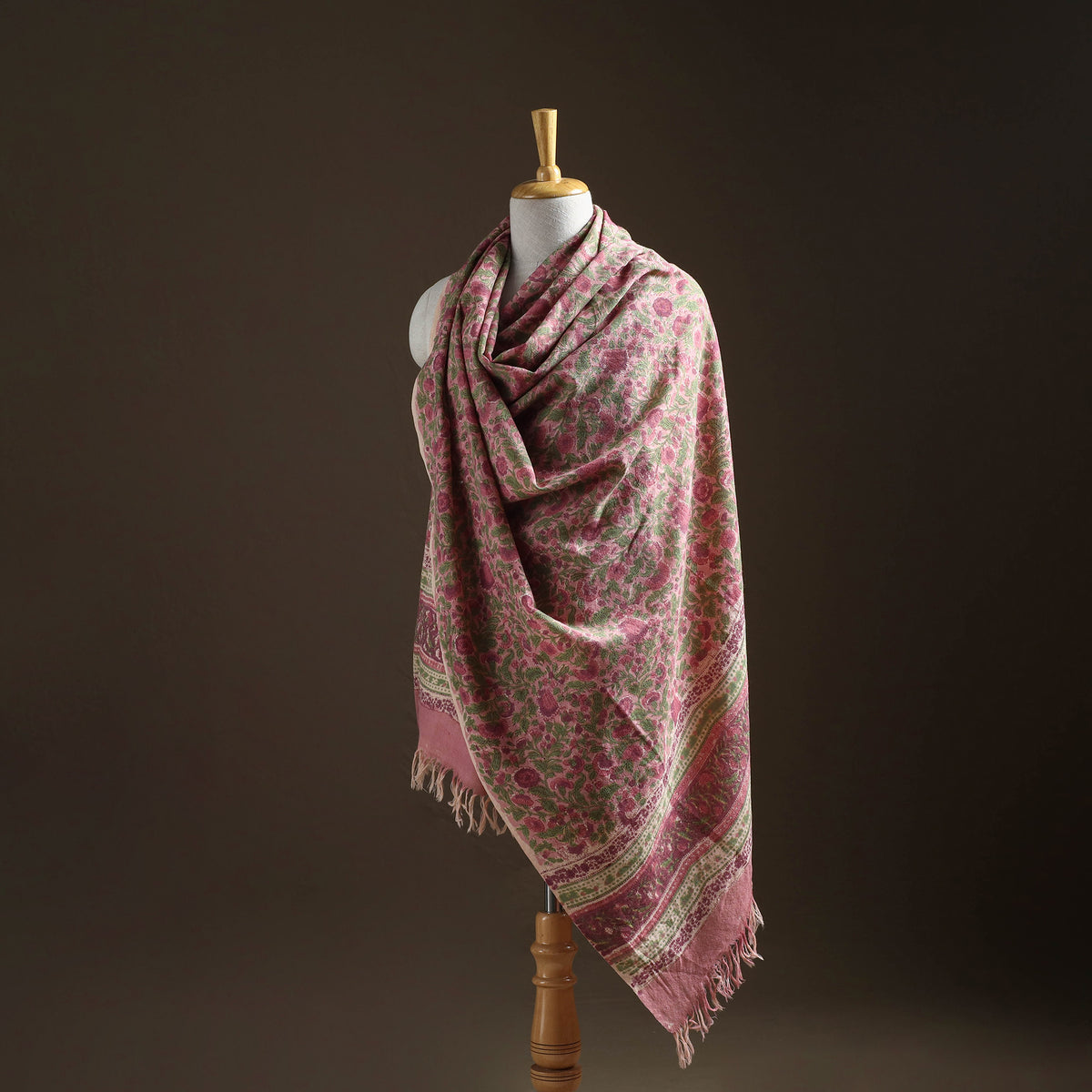 Floral Sanganeri Print Pure Merino Wool Handwoven Shawl 01