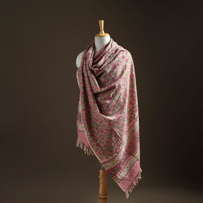 Floral Sanganeri Print Pure Merino Wool Handwoven Shawl 01