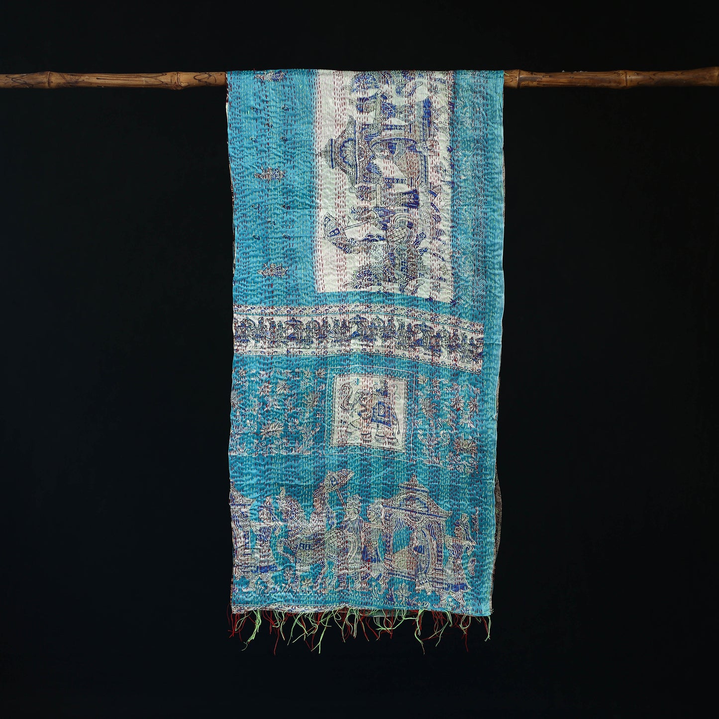 Bengal Kantha Handwork Patchwork Reversible Silk Stole 194