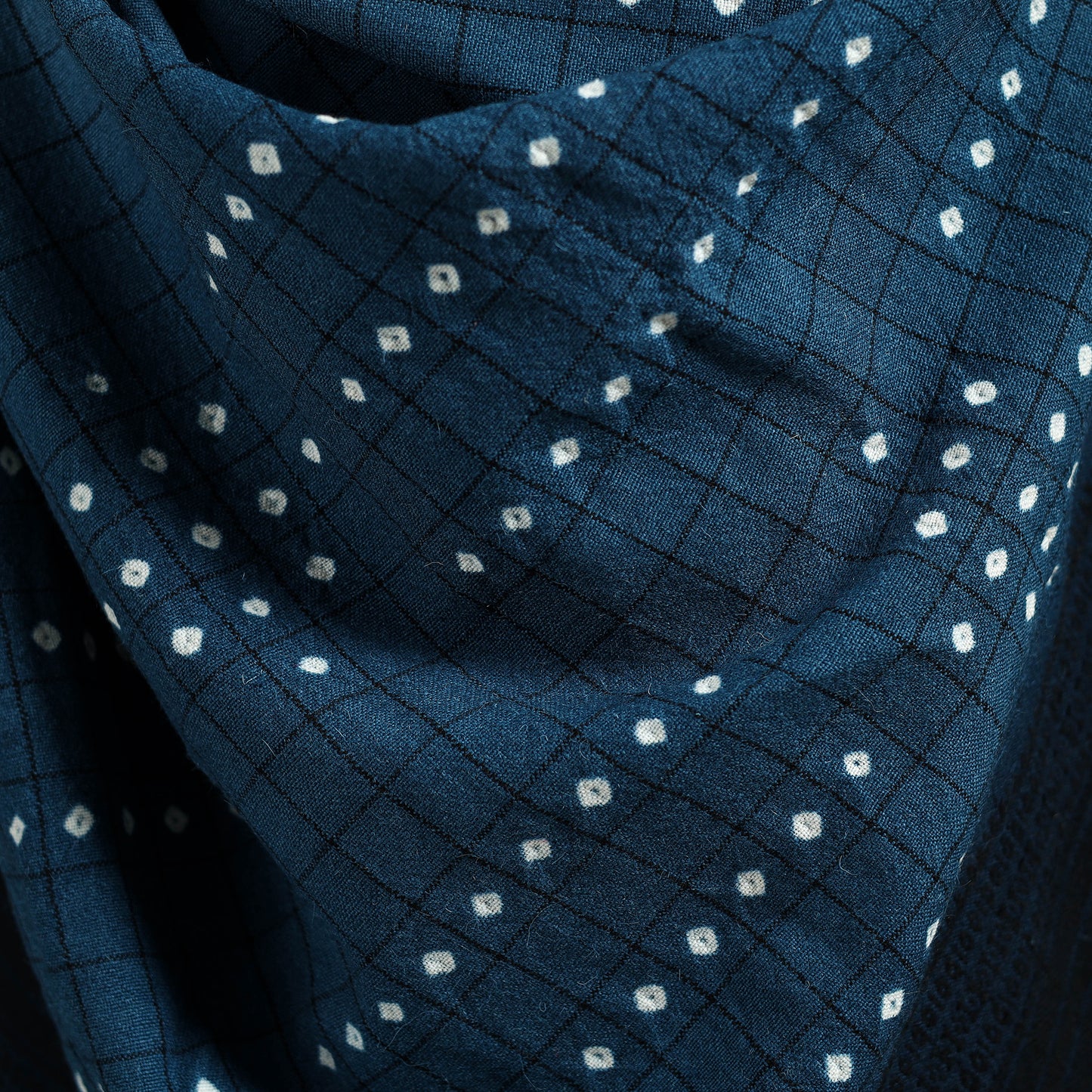 Kutch Handwoven Clamp Dyed Checks Bandhani Merino Wool Shawl 11