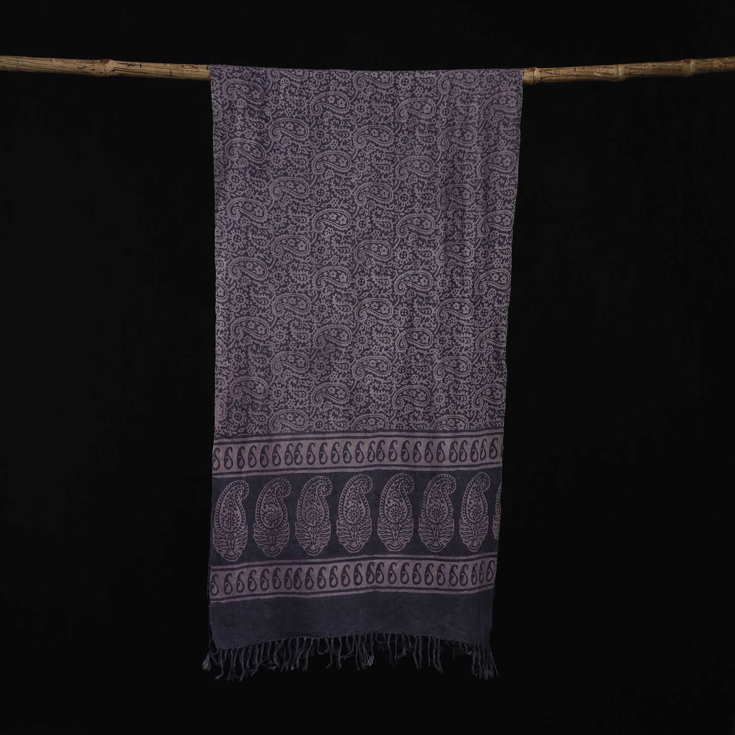 Handwoven Merino Wool Natural Dyed Hand Block Bagh Print Stole 01