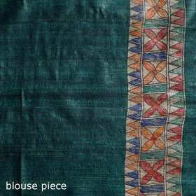 Green - Madhubani Handpainted Pure Ghicha Tussar Silk Handloom Saree 05