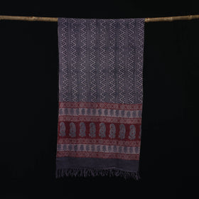 Handwoven Merino Wool Natural Dyed Hand Block Bagh Print Stole 02