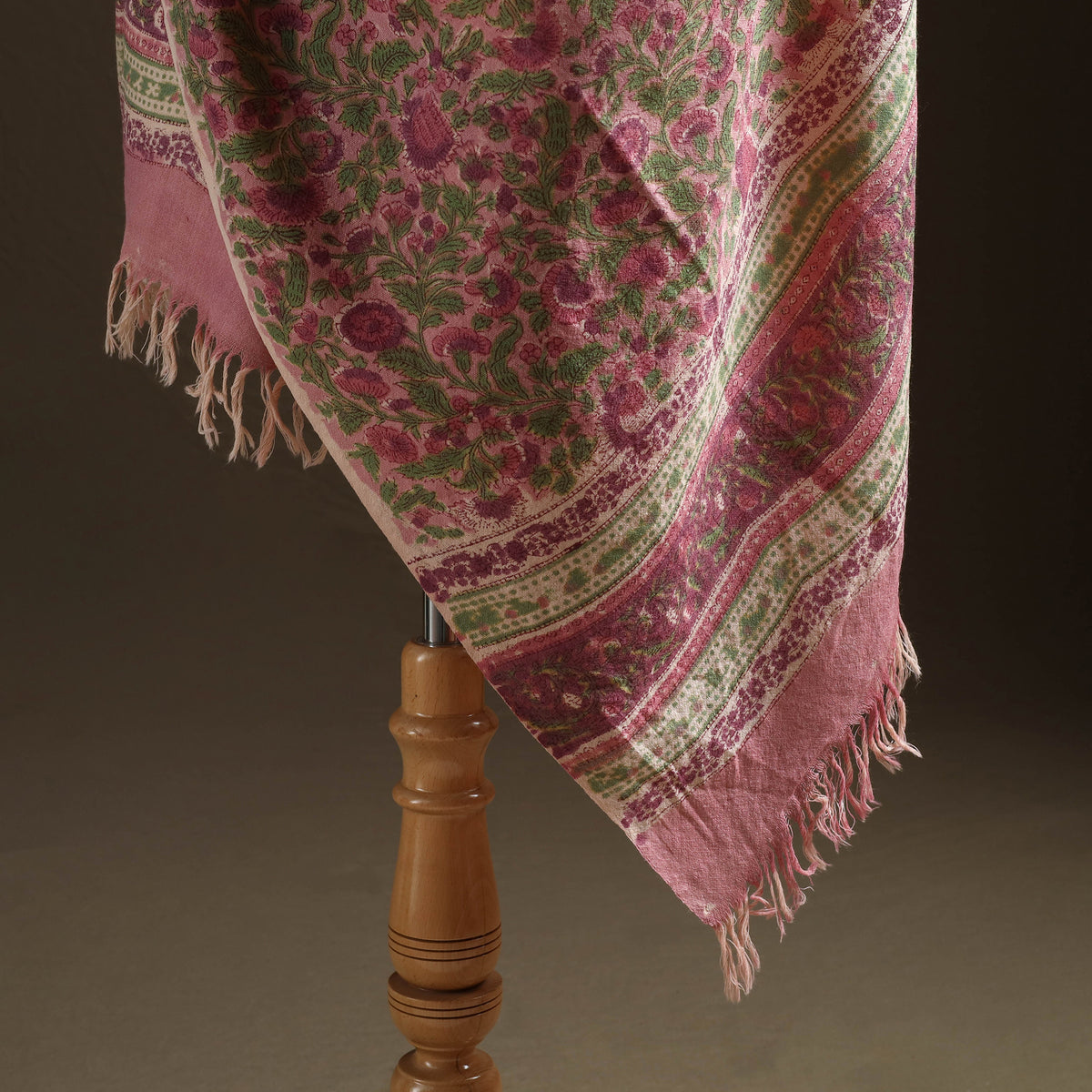 Floral Sanganeri Print Pure Merino Wool Handwoven Shawl 01