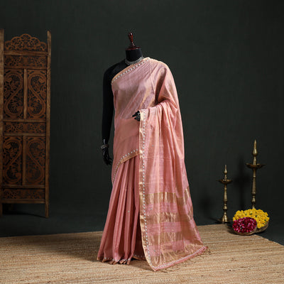 Pure Handloom Tissue Zari Buti Bead Work Katan Silk Chanderi Saree 01