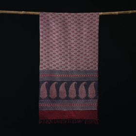 Handwoven Merino Wool Natural Dyed Hand Block Bagh Print Stole 04
