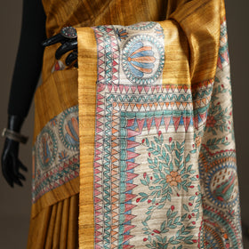Yellow - Madhubani Handpainted Pure Ghicha Tussar Silk Handloom Saree 06