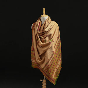 Beige - Kutch Handwoven Mirror Work Chomuk Buta Acrylic Wool Shawl 09
