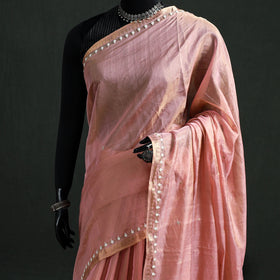 Pure Handloom Tissue Zari Buti Bead Work Katan Silk Chanderi Saree 01
