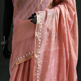Pure Handloom Tissue Zari Buti Bead Work Katan Silk Chanderi Saree 01