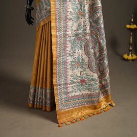 Yellow - Madhubani Handpainted Pure Ghicha Tussar Silk Handloom Saree 06