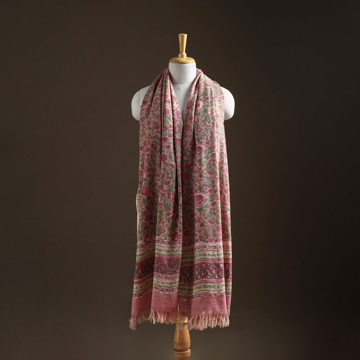 Floral Sanganeri Print Pure Merino Wool Handwoven Shawl 01