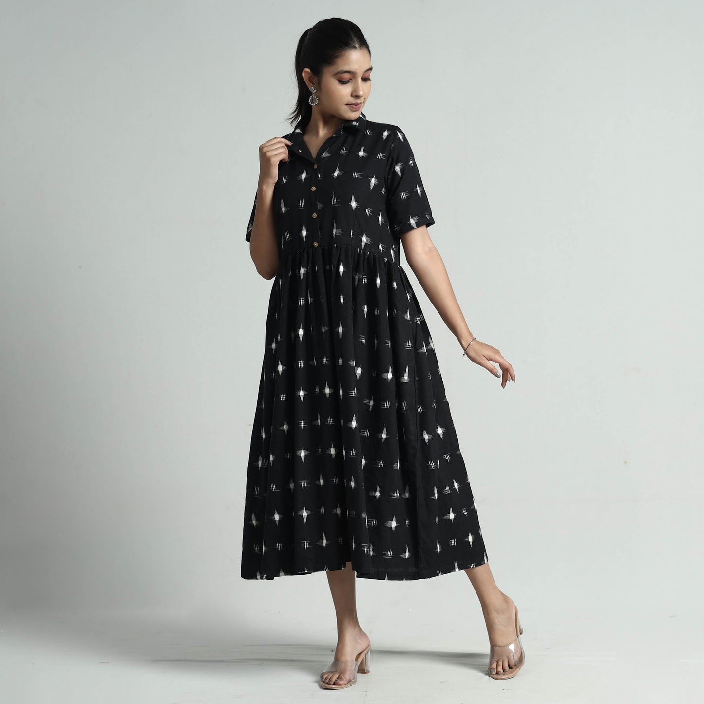 Black - Pochampally Double Ikat Weave Cotton Dress