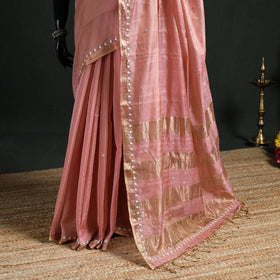 Pure Handloom Tissue Zari Buti Bead Work Katan Silk Chanderi Saree 01