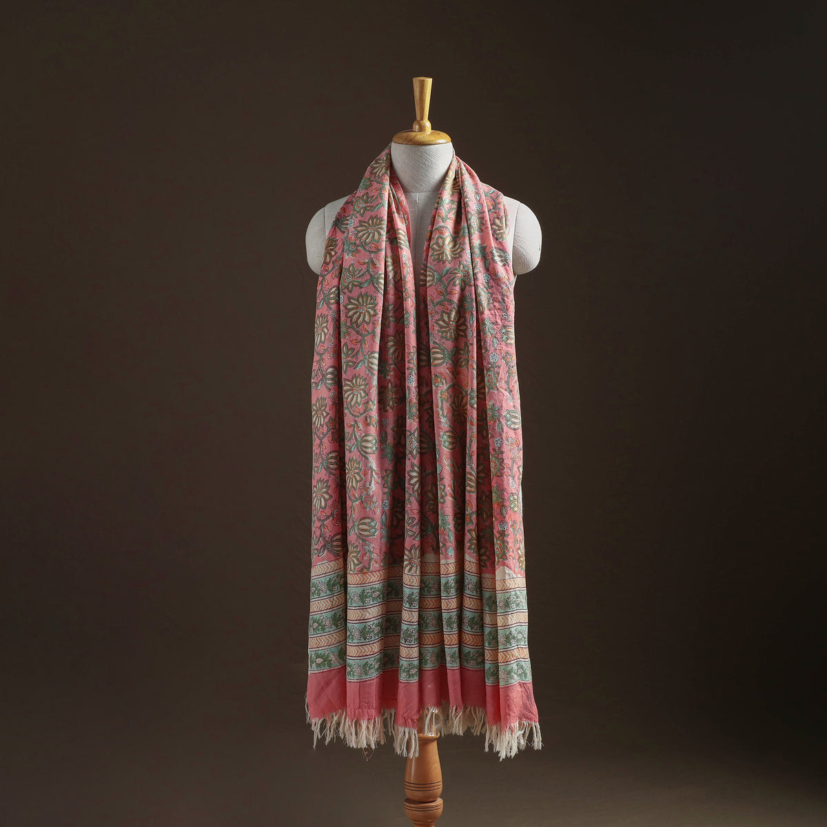 Floral Sanganeri Print Pure Merino Wool Handwoven Shawl 03