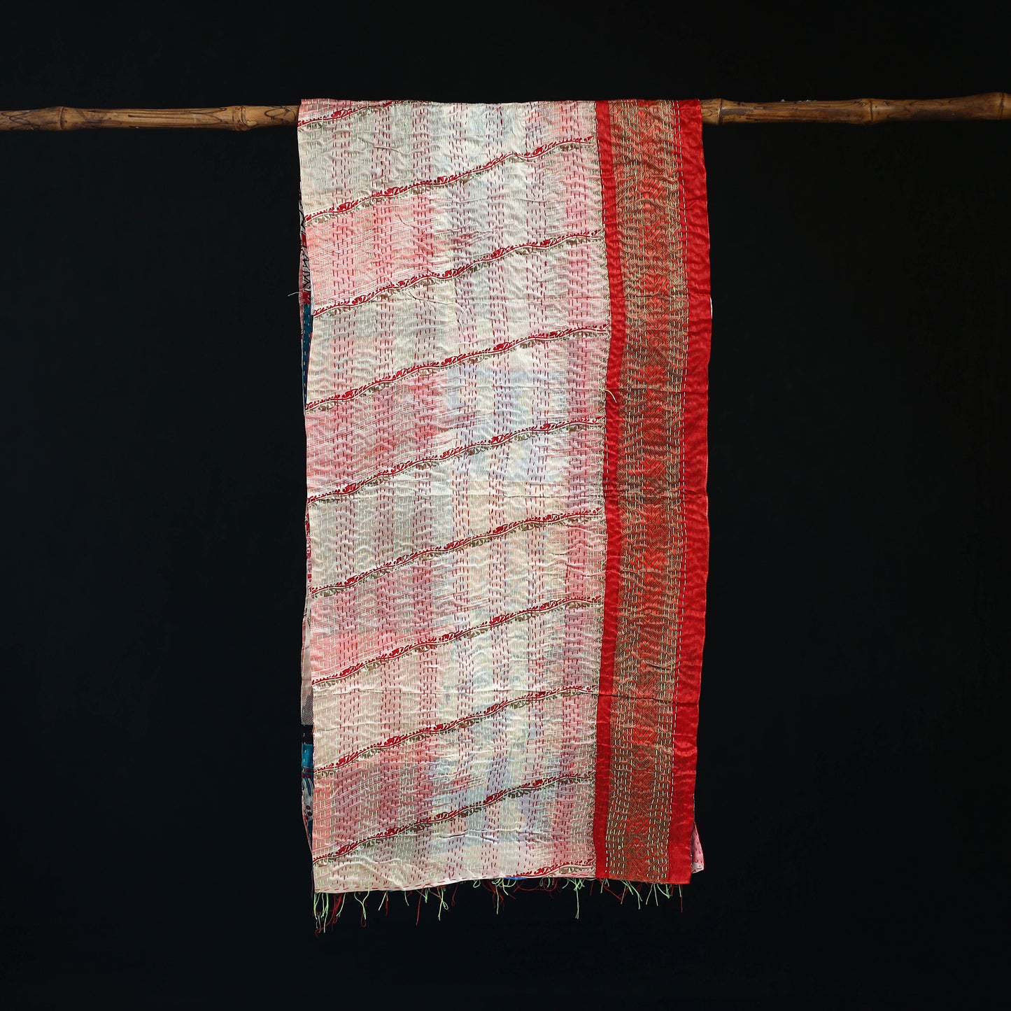 Bengal Kantha Handwork Patchwork Reversible Silk Stole 188