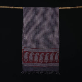 Handwoven Merino Wool Natural Dyed Hand Block Bagh Print Stole 07