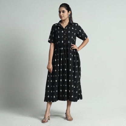 Black - Pochampally Double Ikat Weave Cotton Dress