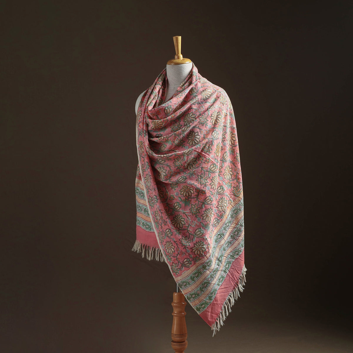 Floral Sanganeri Print Pure Merino Wool Handwoven Shawl 03
