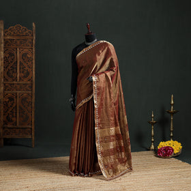 Pure Handloom Tissue Zari Buti Bead Work Katan Silk Chanderi Saree 03