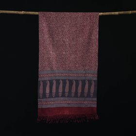 Handwoven Merino Wool Natural Dyed Hand Block Bagh Print Stole 08