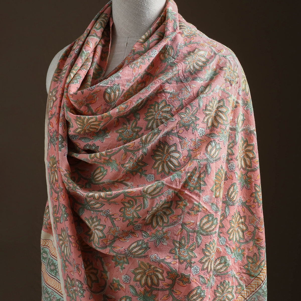 Floral Sanganeri Print Pure Merino Wool Handwoven Shawl 03