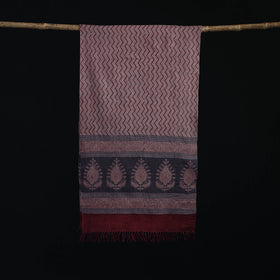 Handwoven Merino Wool Natural Dyed Hand Block Bagh Print Stole 09