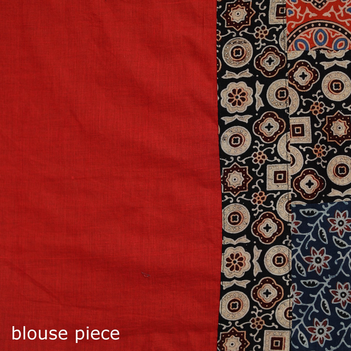 Ajrakh Hand Block Print Patchwork Pure Mul Cotton Saree 17