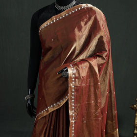 Pure Handloom Tissue Zari Buti Bead Work Katan Silk Chanderi Saree 03