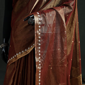 Pure Handloom Tissue Zari Buti Bead Work Katan Silk Chanderi Saree 03