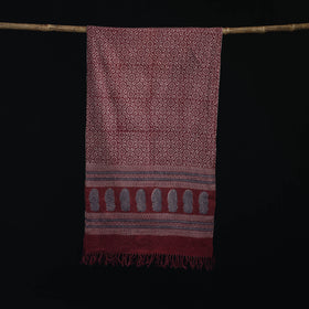Handwoven Merino Wool Natural Dyed Hand Block Bagh Print Stole 10