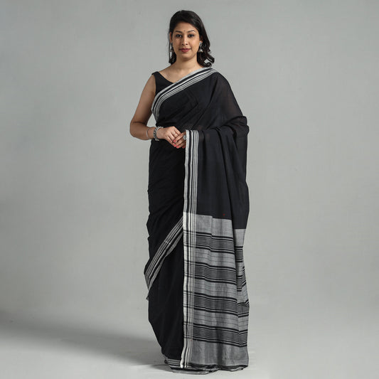 Black - Mangalagiri Godavari Stripe Handloom Cotton Saree