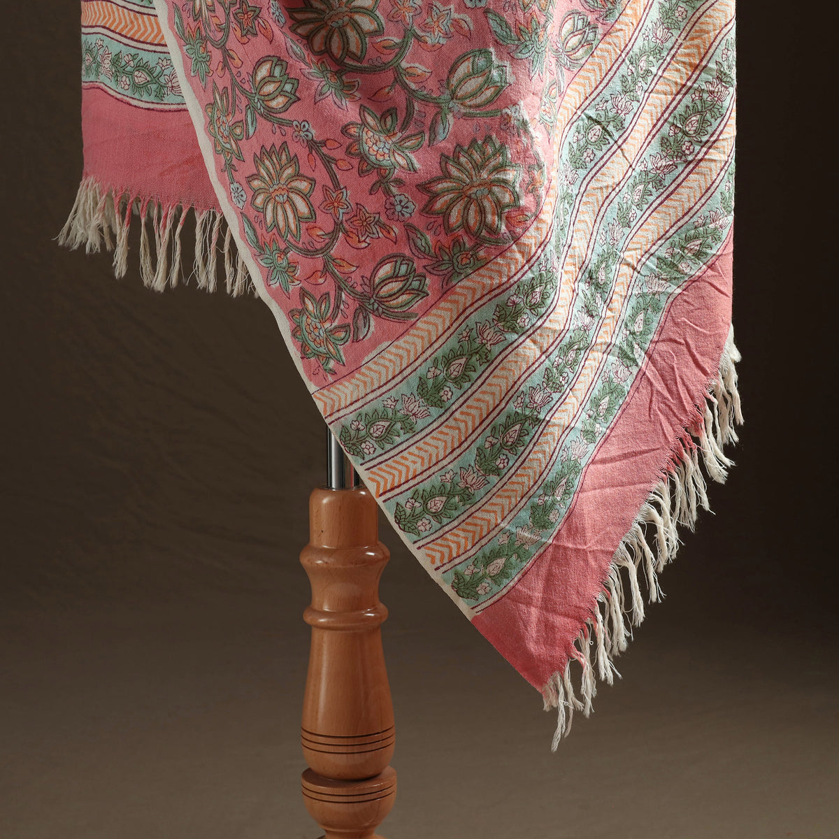 Floral Sanganeri Print Pure Merino Wool Handwoven Shawl 03