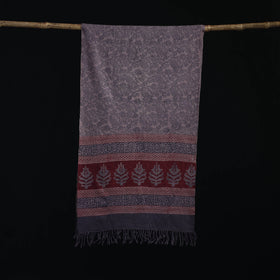 Handwoven Merino Wool Natural Dyed Hand Block Bagh Print Stole 12