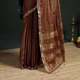 Pure Handloom Tissue Zari Buti Bead Work Katan Silk Chanderi Saree 03